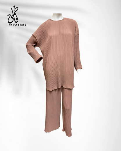 Elegant Bronze Two-Piece Abaya Set