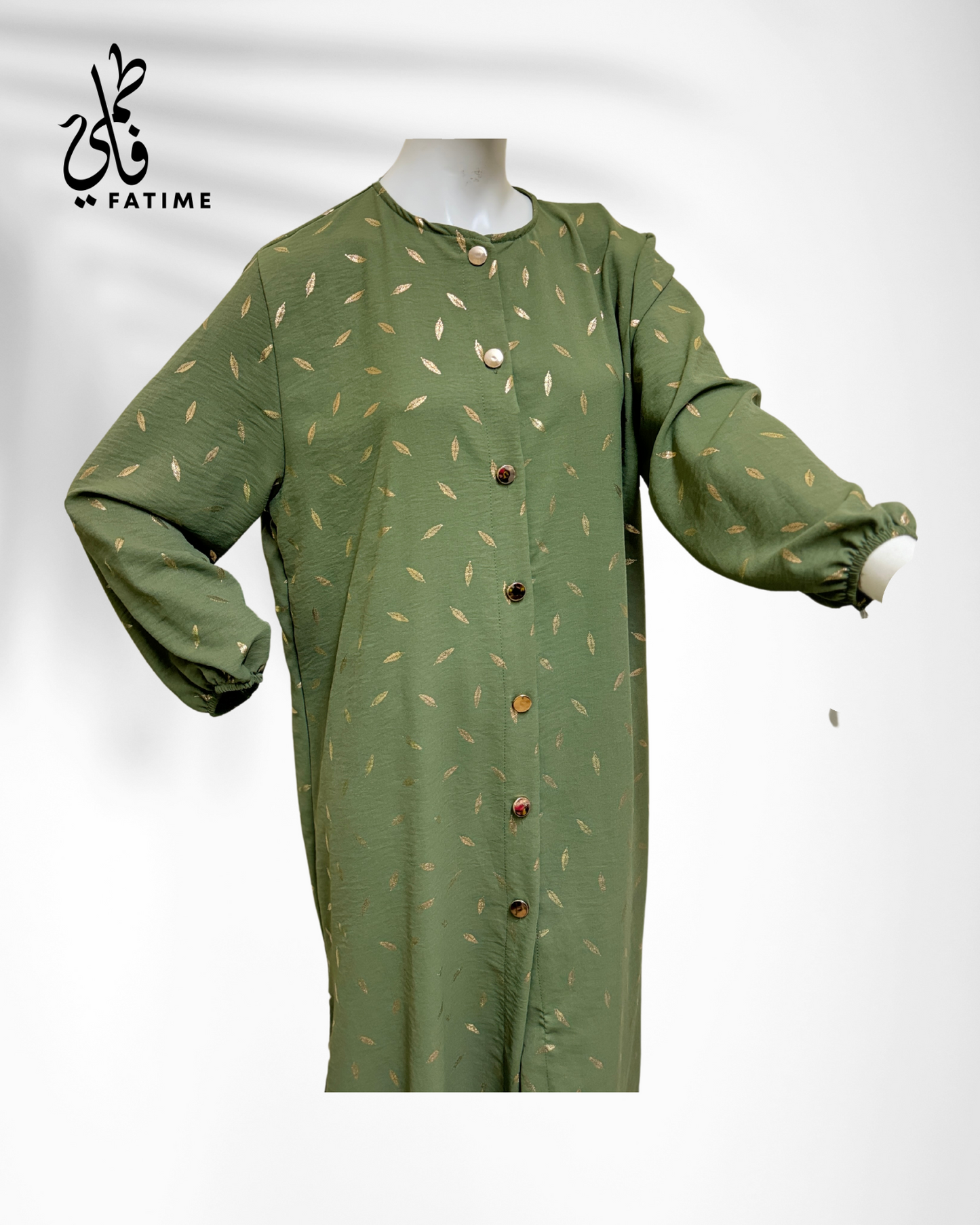 Luxurious Green Abaya with Golden Shimmering Leaves