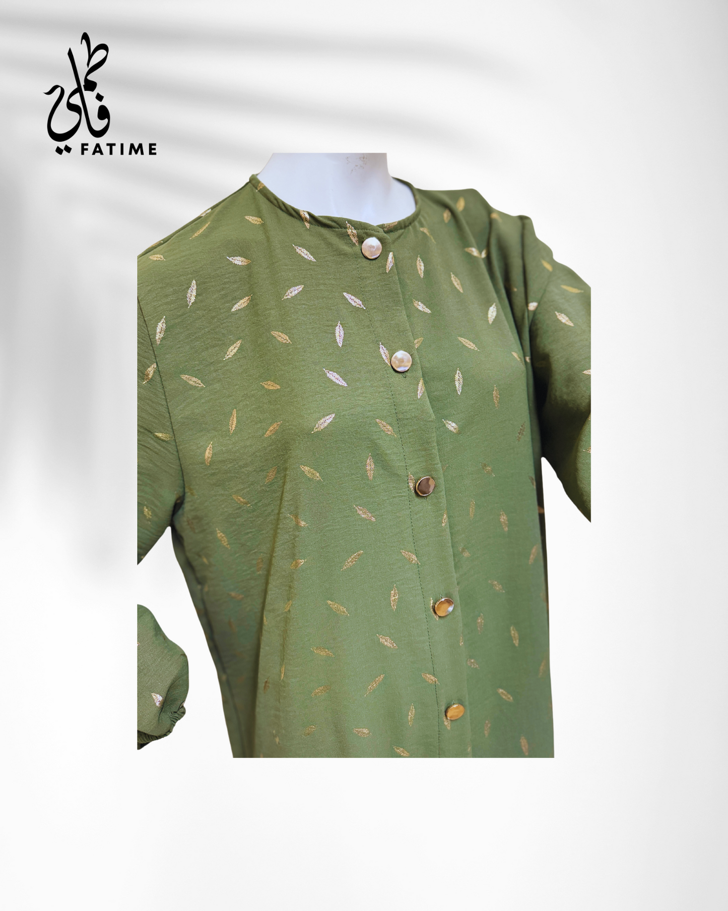 Luxurious Green Abaya with Golden Shimmering Leaves