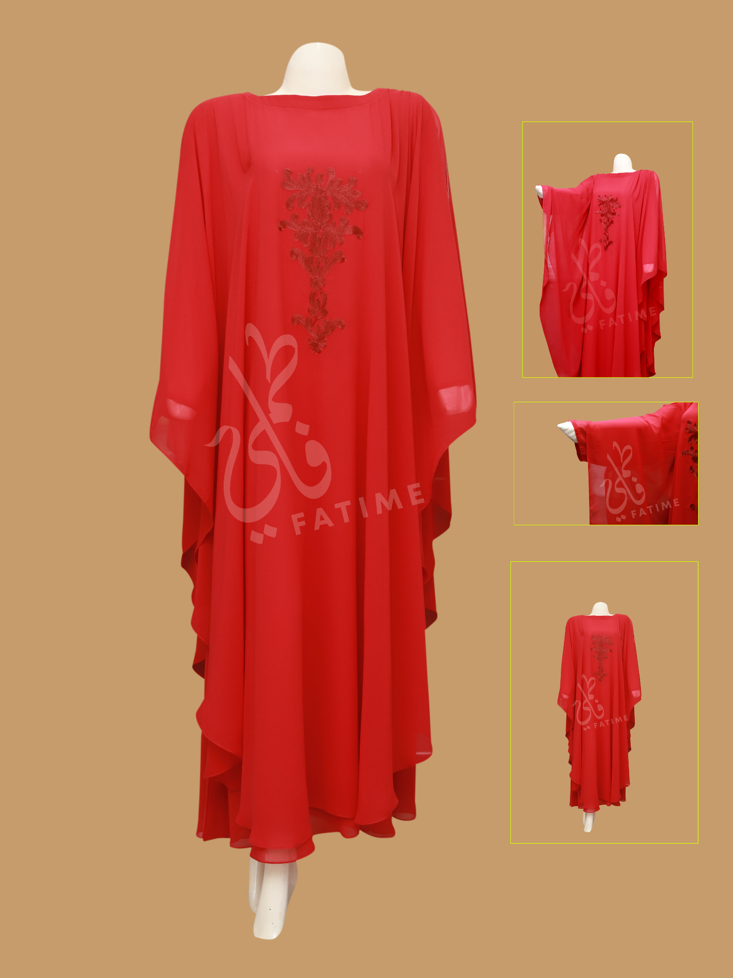 Rose RED Premium Chiffon Abaya