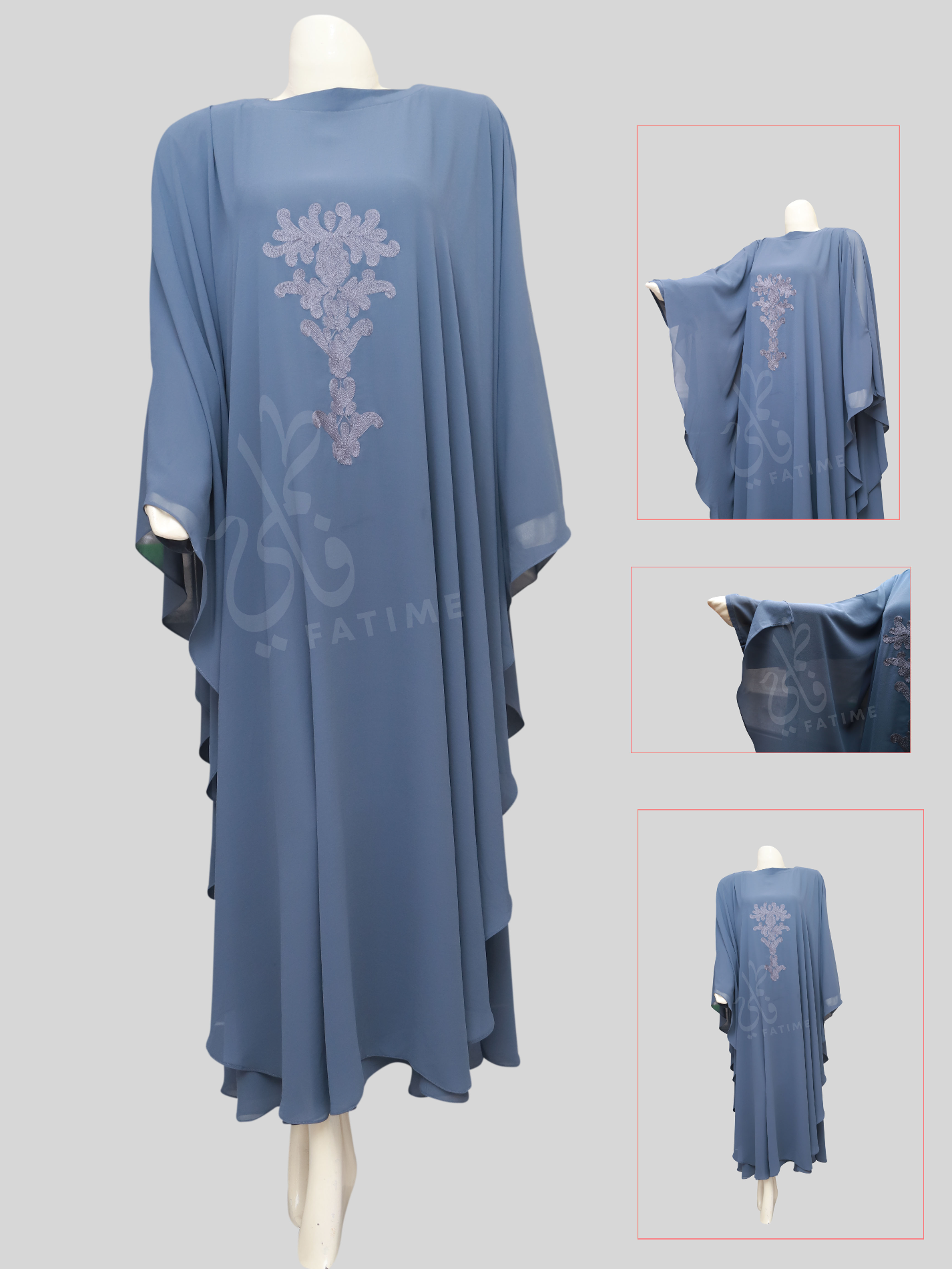 Blue Grey Chiffon Abaya