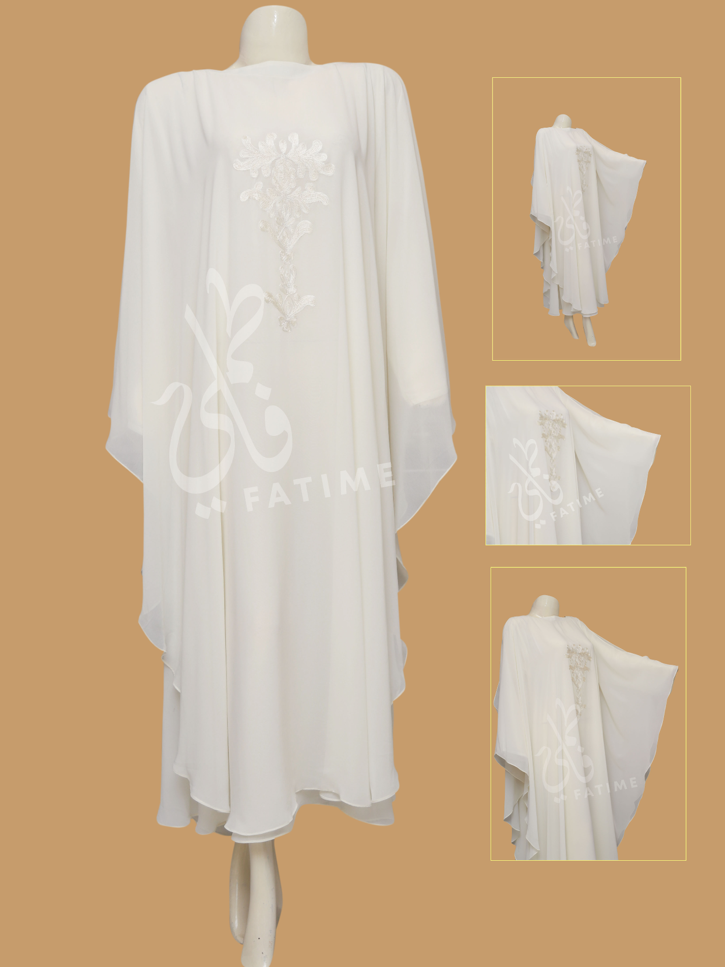 creamy White Premium Chiffon Abaya