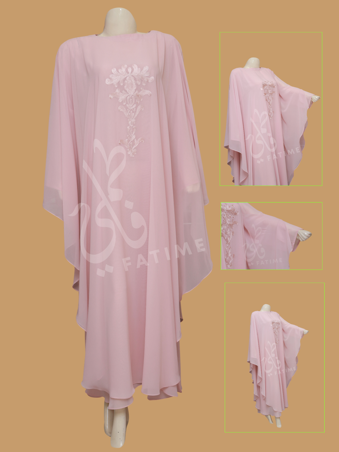 Crepe Pink Premium Chiffon Abaya